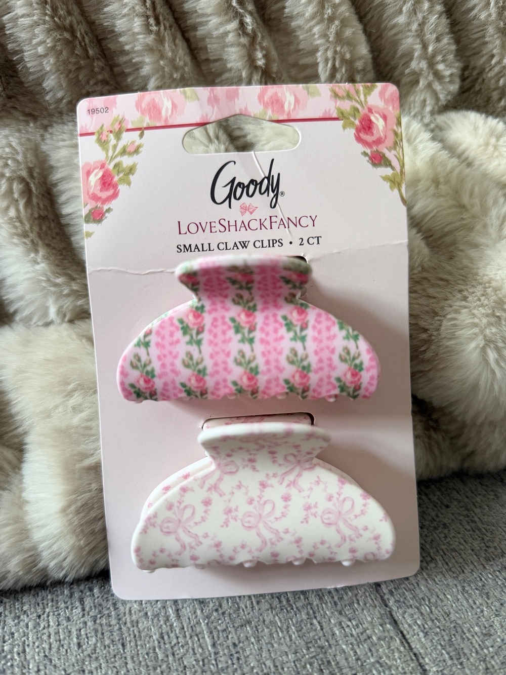 NWT LoveShackFancy Goody Pink Floral Mini Claw Clips - Set of 2